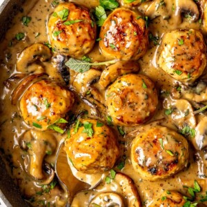 Turkey Meatballs in Creamy Mushroom Sage Sauce - Olivia Adriance