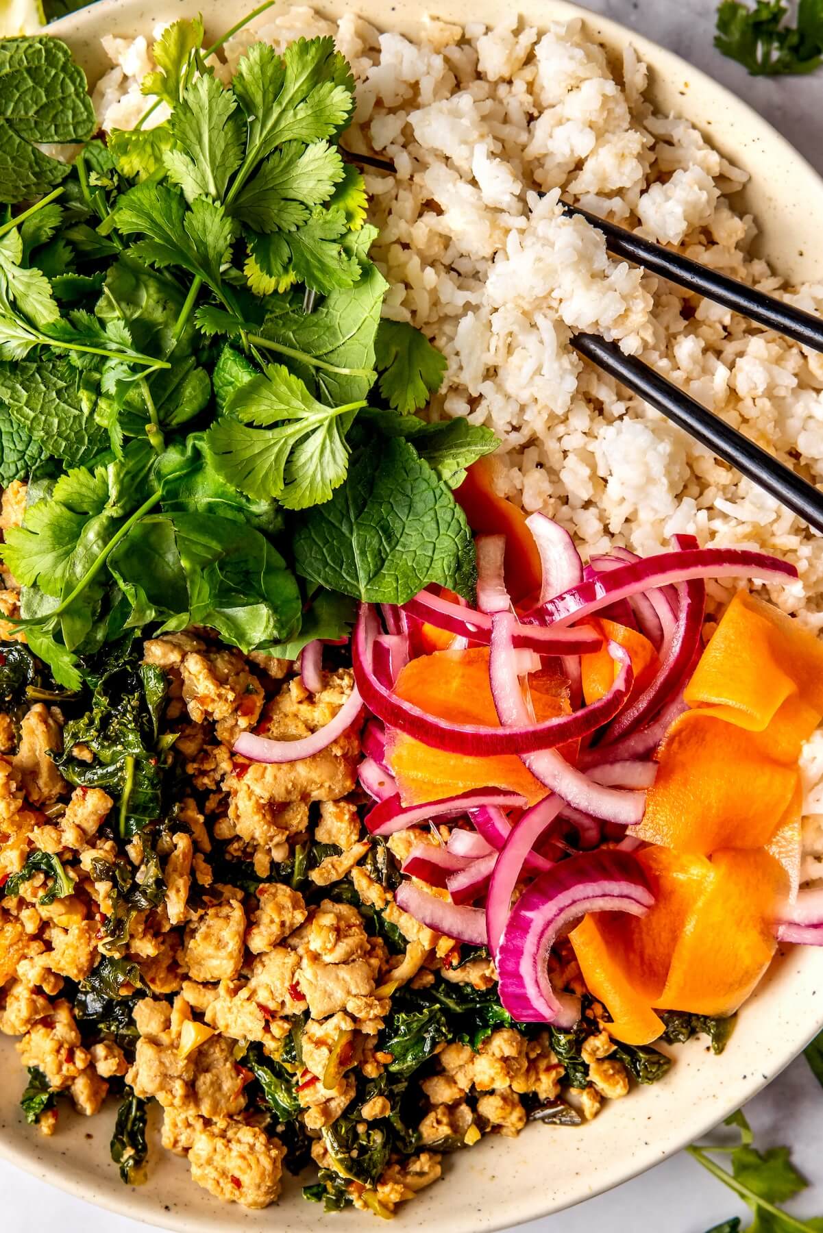 Chicken Larb Bowls - Olivia Adriance