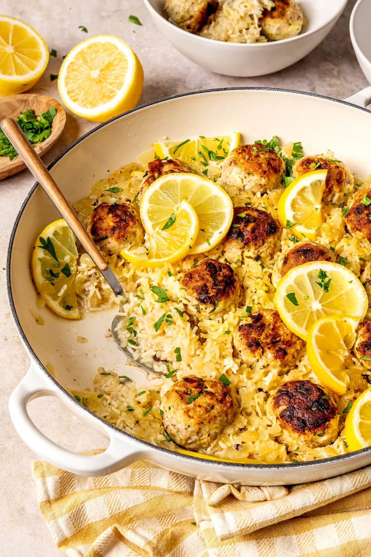 One Pot Lemon Chicken Zucchini Meatballs and Rice - Olivia Adriance