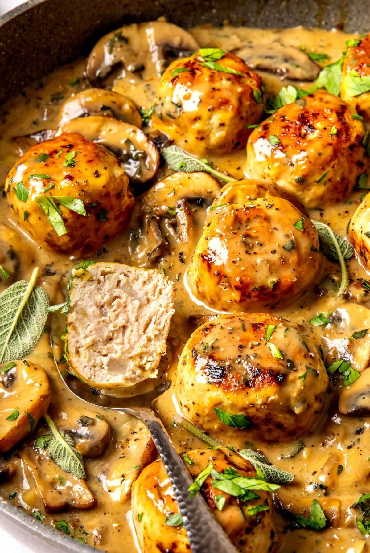 Turkey Meatballs in Creamy Mushroom Sage Sauce - Olivia Adriance
