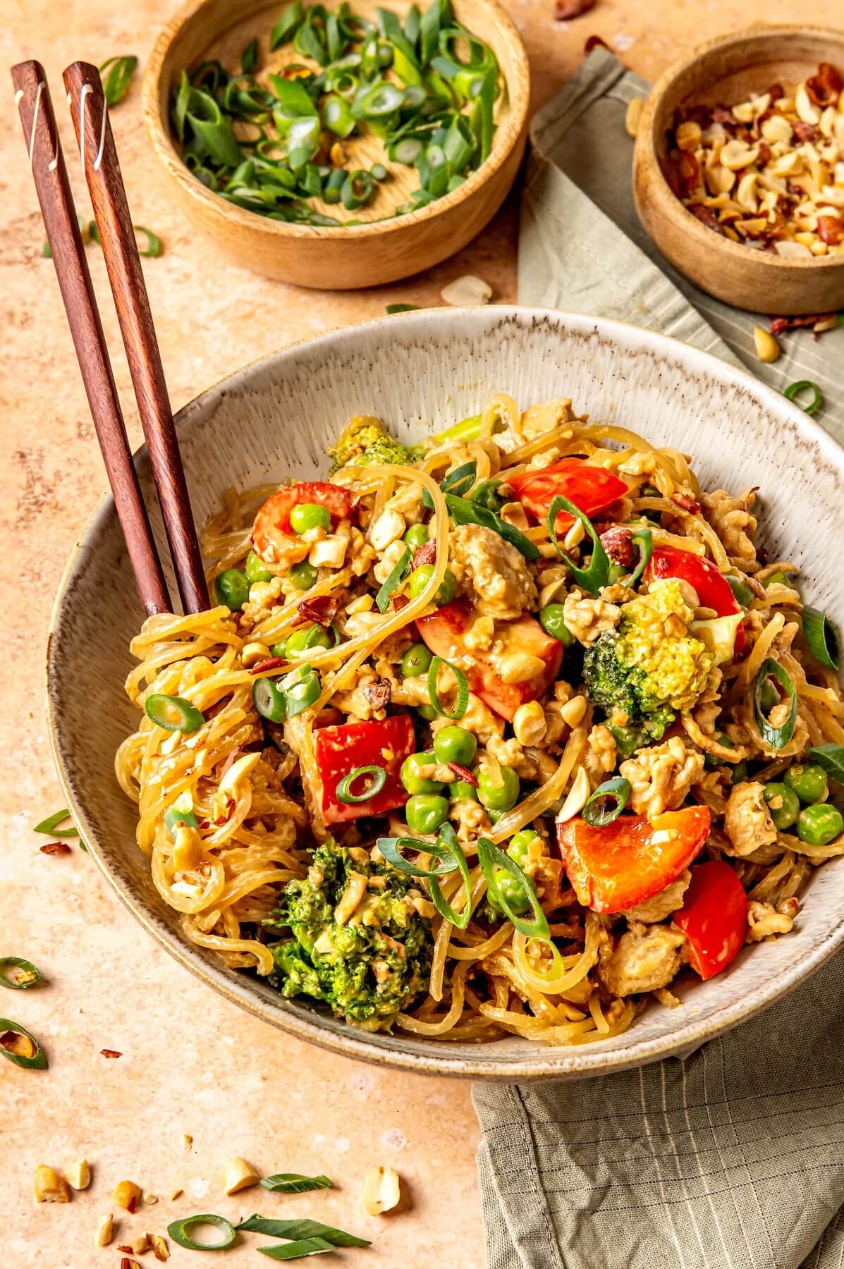 Miso Peanut Glass Noodle Stir Fry - Olivia Adriance