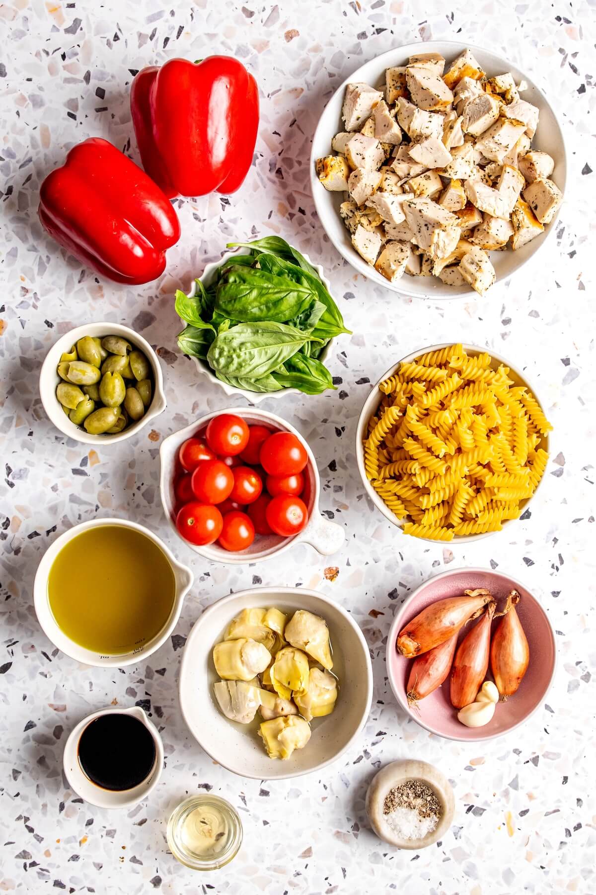 Ingredients for Chicken and Veggie Pasta Salad - Olivia Adriance