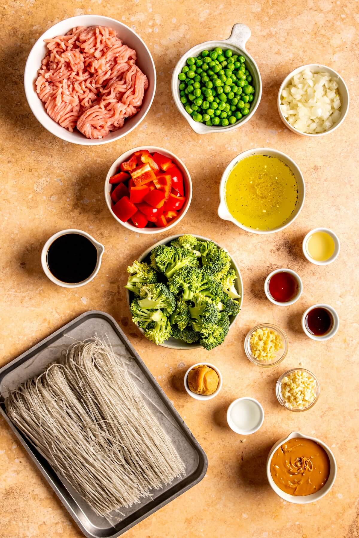 Ingredients for Miso Peanut Glass Noodle Stir Fry - Olivia Adriance