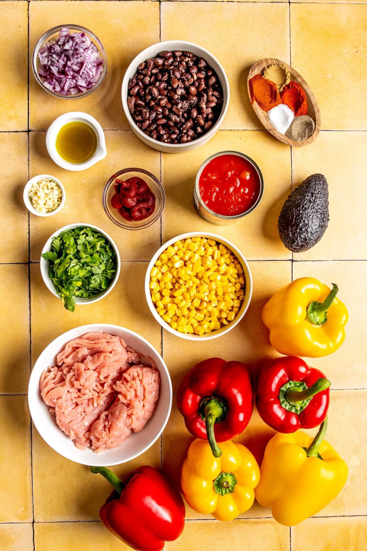 Ingredients for Southwest Stuffed Peppers with Black Beans and Corn - Olivia Adriance