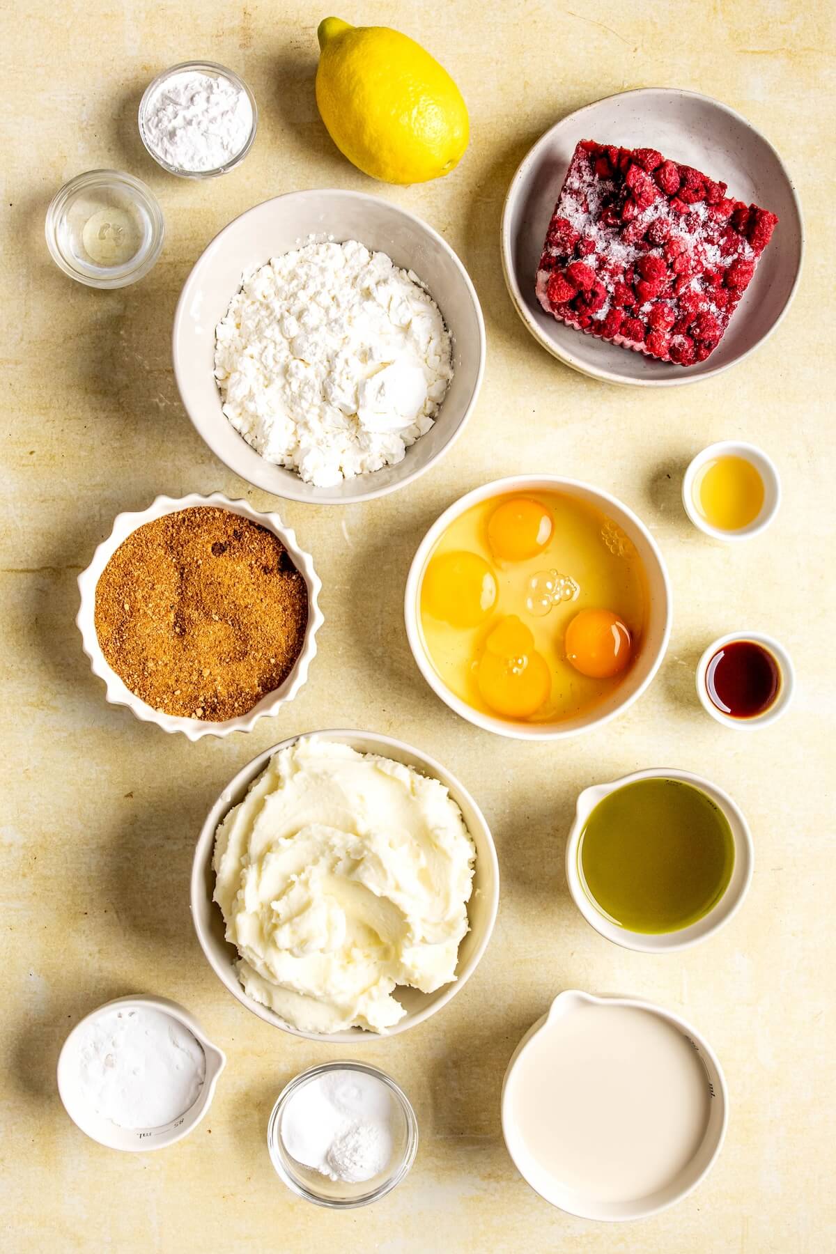 Ingredients for Gluten-Free Dairy-Free Vanilla Cake with Raspberries - Olivia Adriance