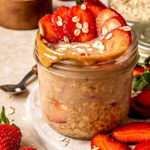 Protein Chocolate Strawberry Overnight Oats - Olivia Adriance