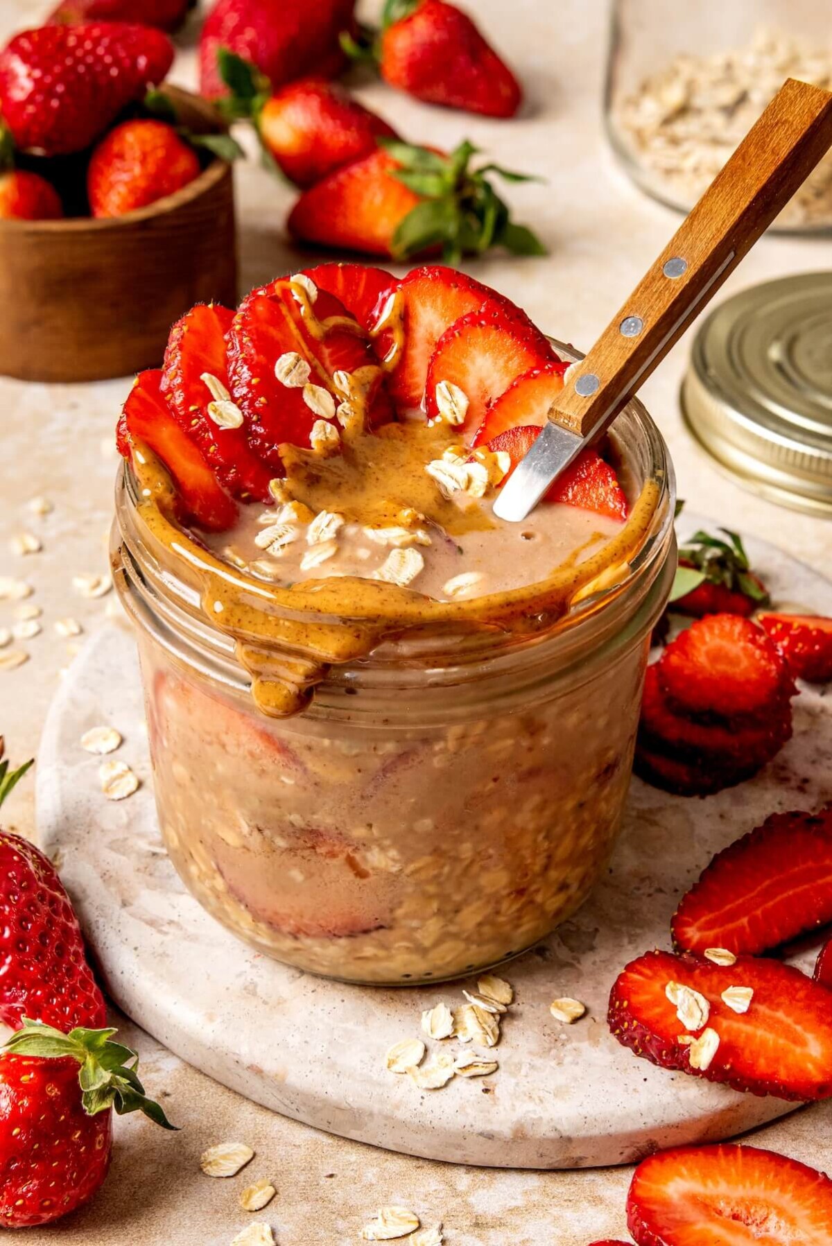 Protein Chocolate Strawberry Overnight Oats - Olivia Adriance