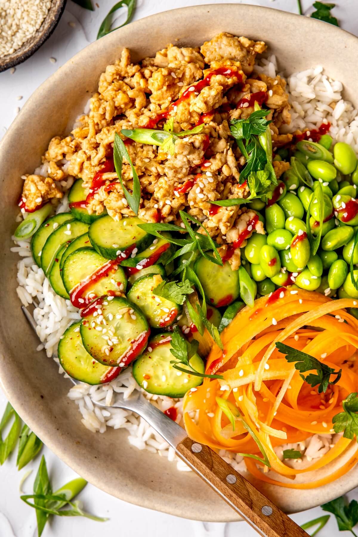 Ginger Honey Ground Chicken Bowls - Olivia Adriance
