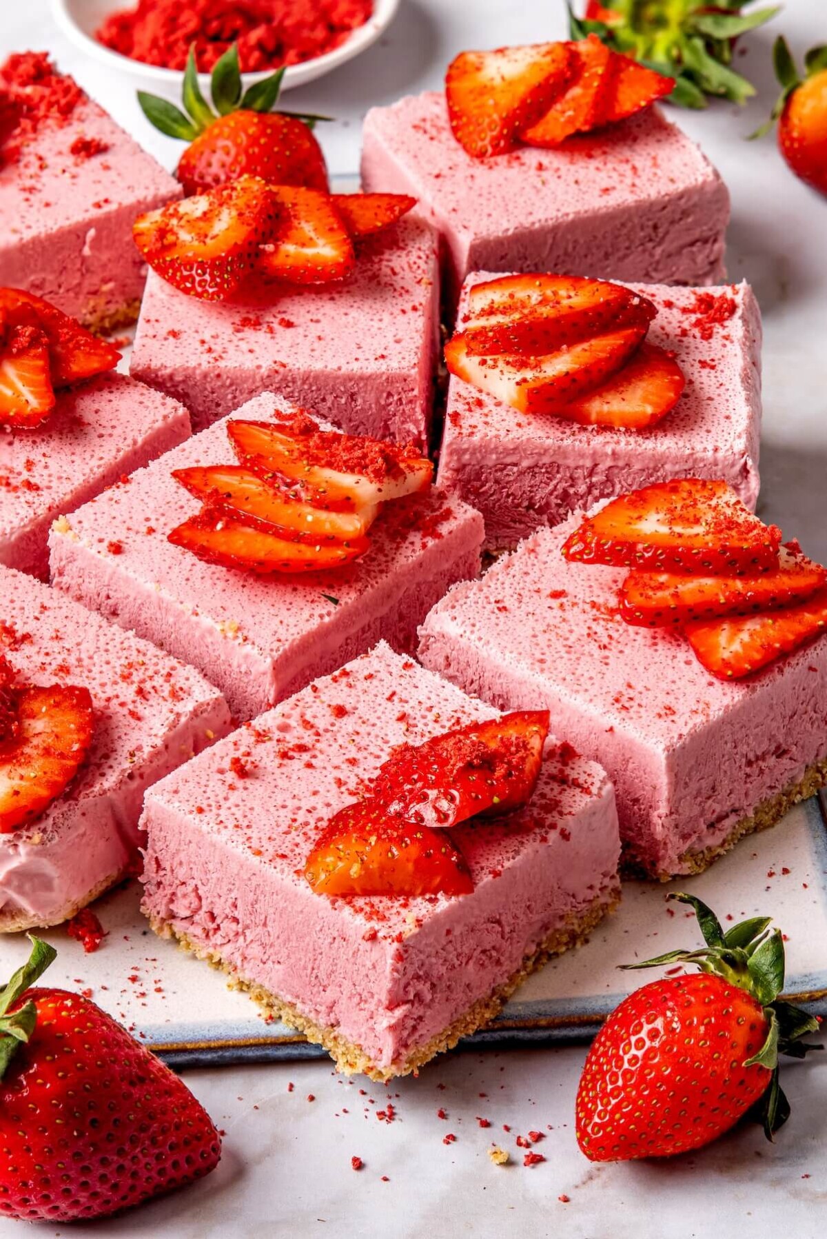 Dairy Free No Bake Strawberry Cheesecake Bars - Olivia Adriance