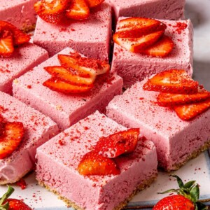 Dairy Free No Bake Strawberry Cheesecake Bars - Olivia Adriance