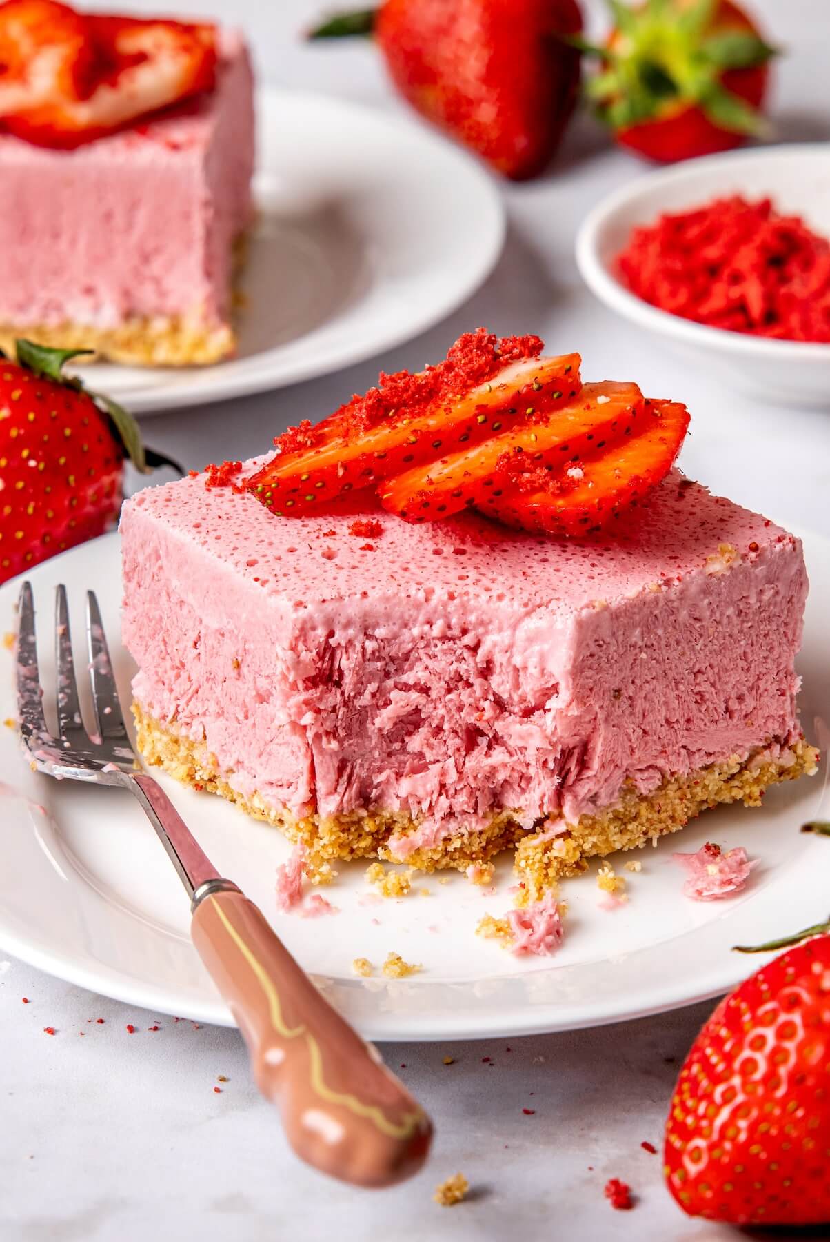 Dairy Free No Bake Strawberry Cheesecake Bars - Olivia Adriance