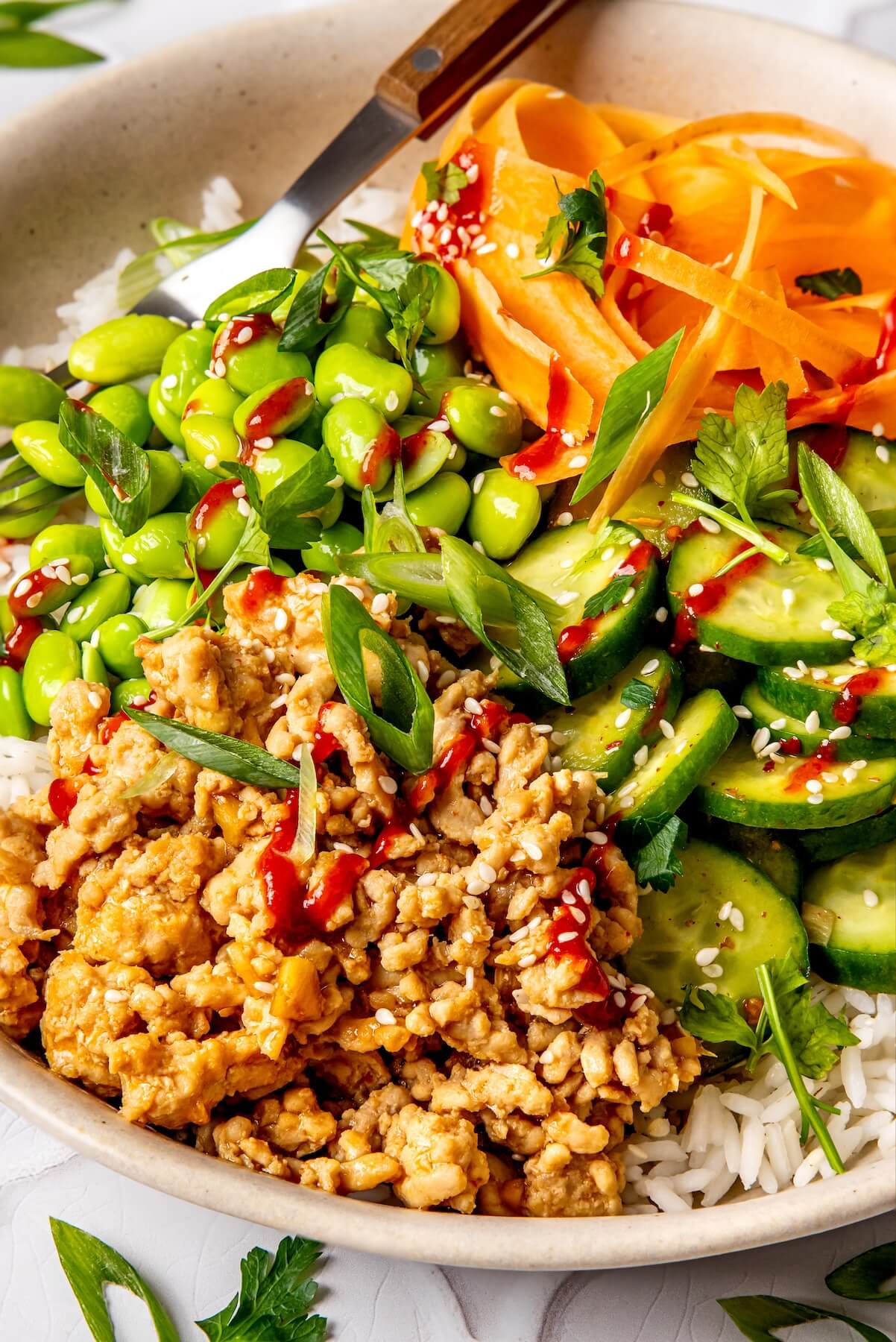 Ginger Honey Ground Chicken Bowls - Olivia Adriance