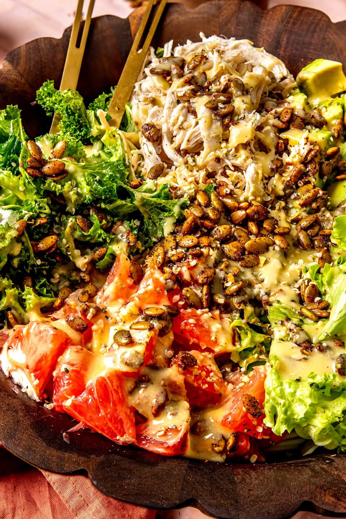 Grapefruit Avocado Salad with Pepitas and Lemon Tahini Dressing - Olivia Adriance