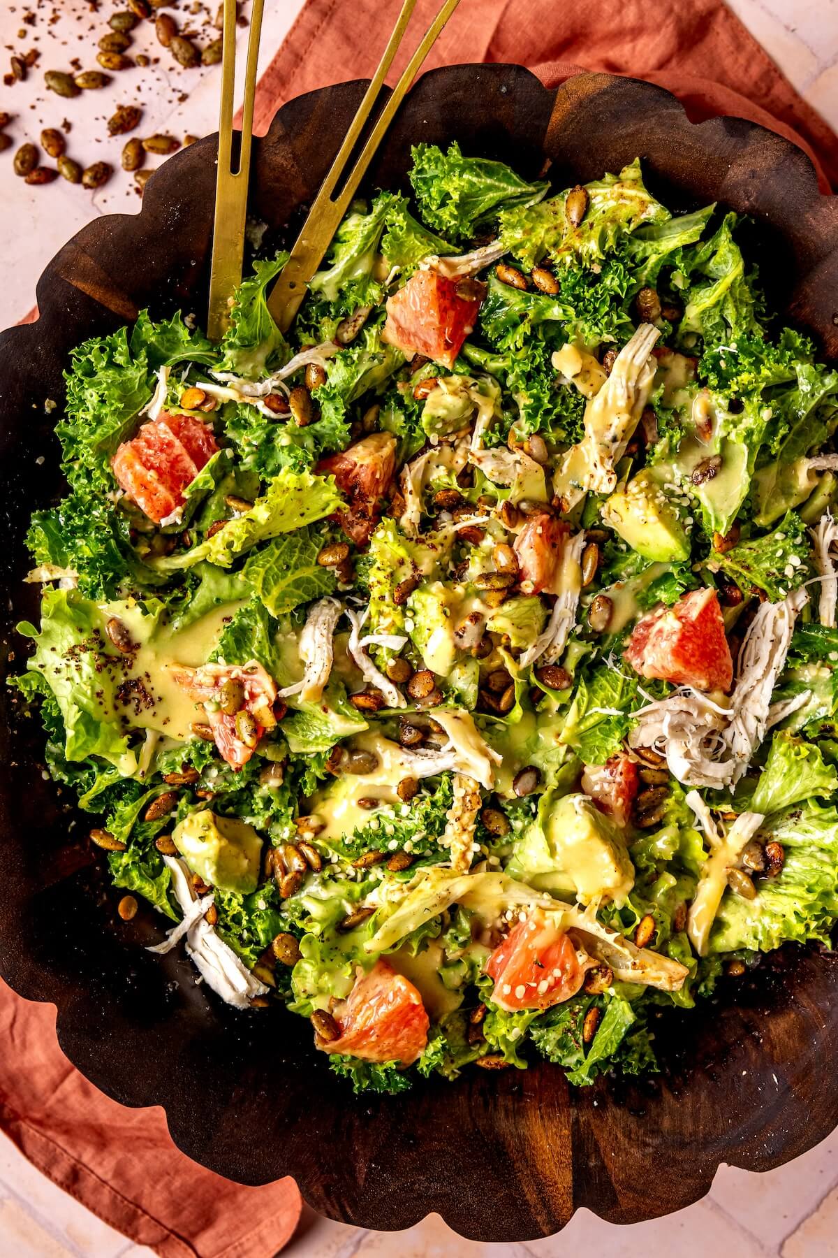 Grapefruit Avocado Salad with Pepitas and Lemon Tahini Dressing - Olivia Adriance