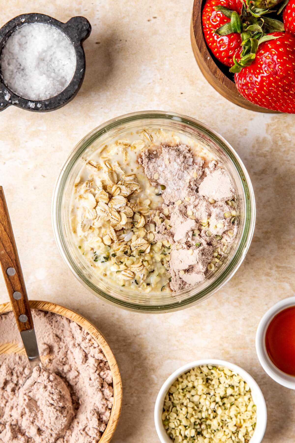 How to Make Protein Chocolate Strawberry Overnight Oats Step 1 - Olivia Adriance