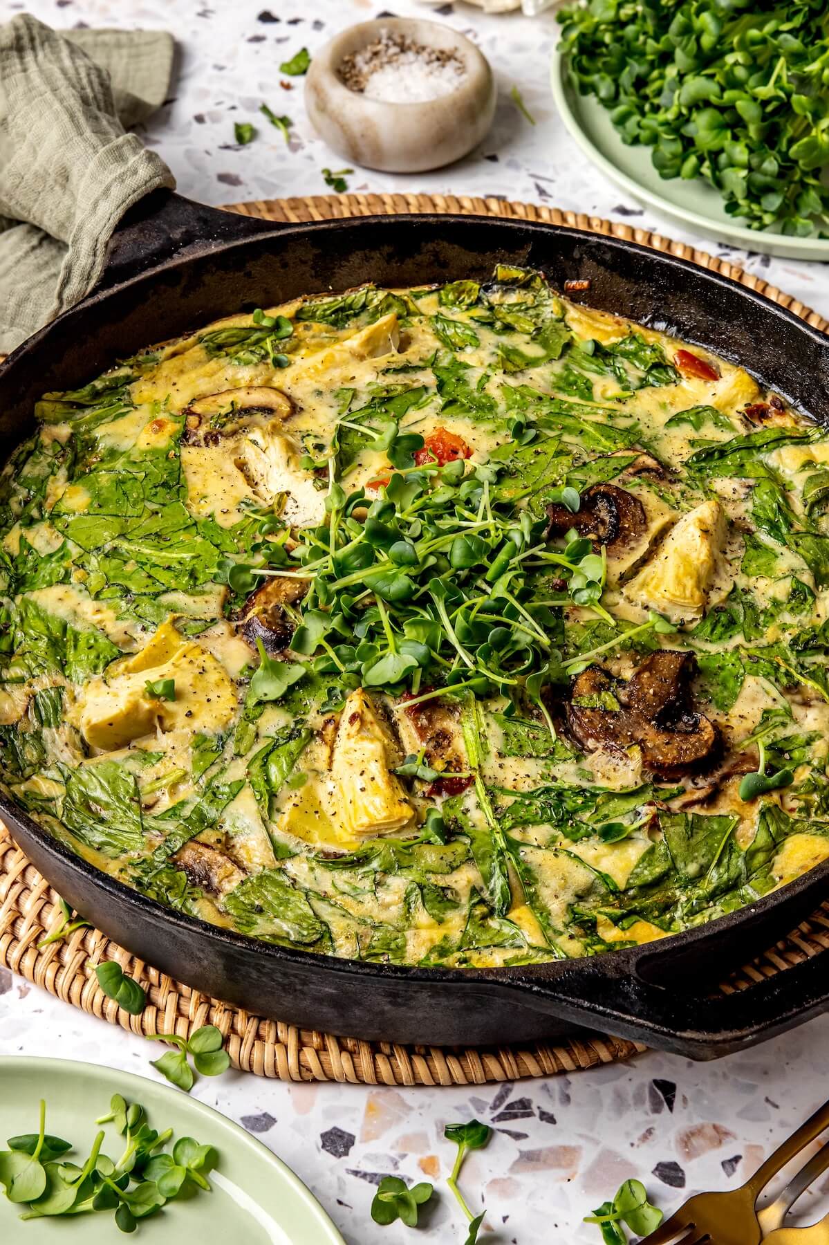 Spinach Mushroom and Artichoke Frittata - Olivia Adriance