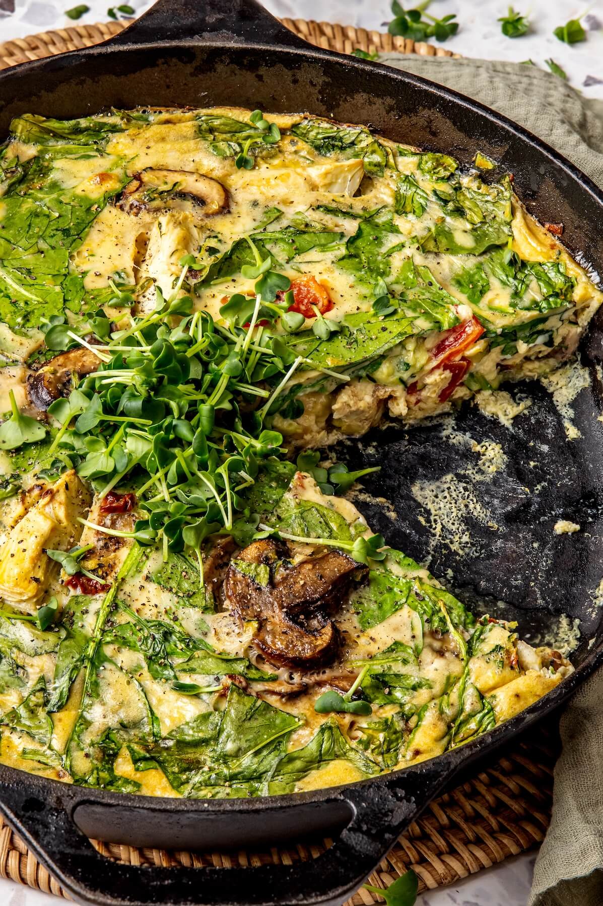 Spinach Mushroom and Artichoke Frittata - Olivia Adriance
