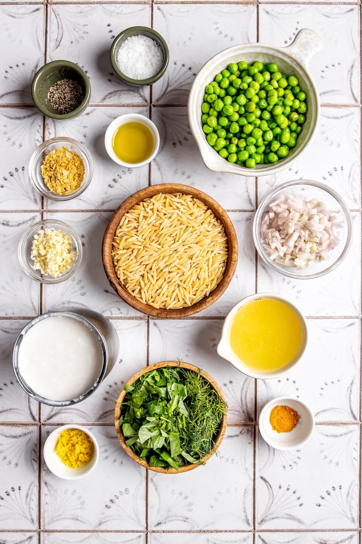 Ingredients for Gluten-Free Creamy Lemon Orzo - Olivia Adriance