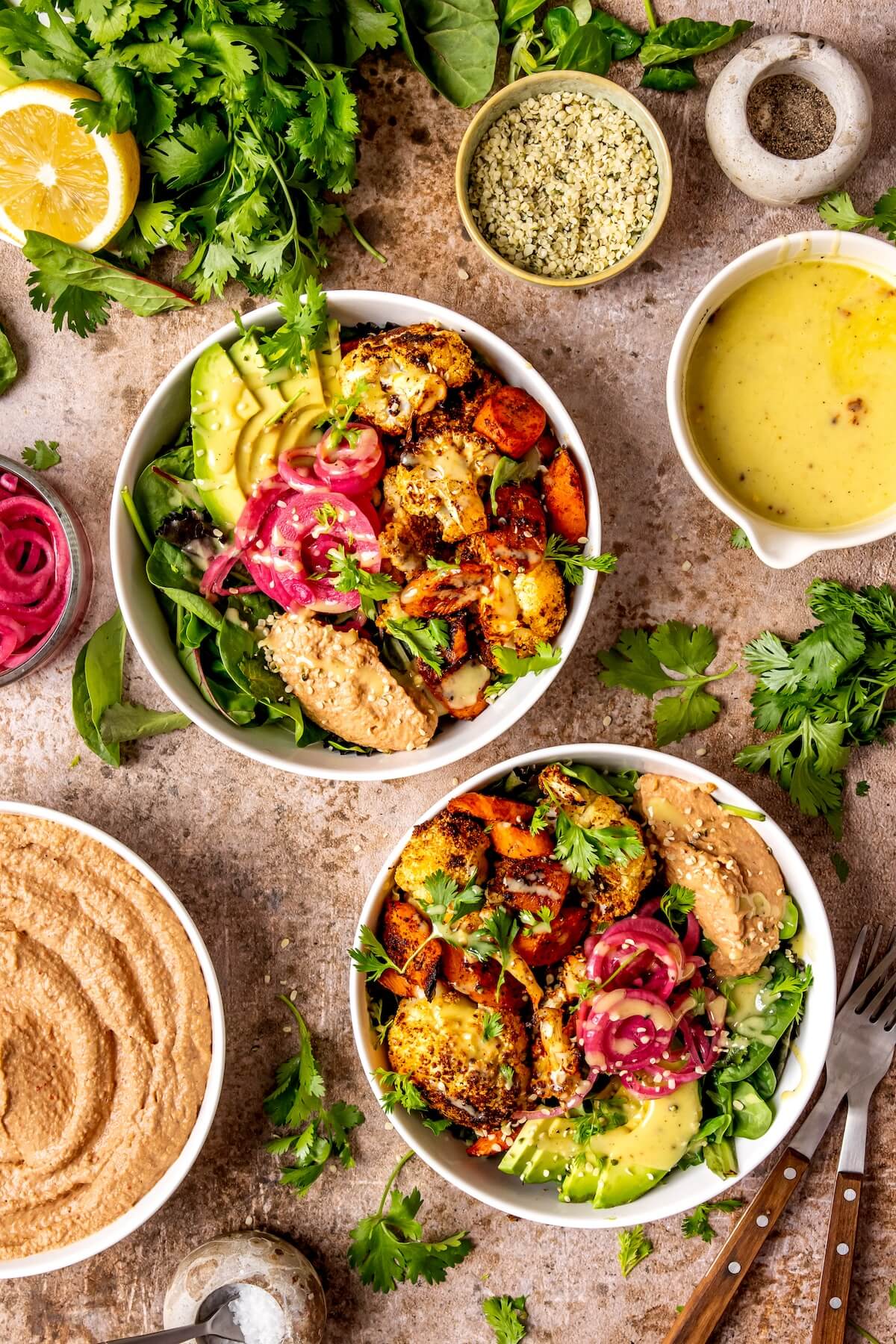 Roasted Veggie Hummus Bowl with Roasted Garlic Sauce - Olivia Adriance