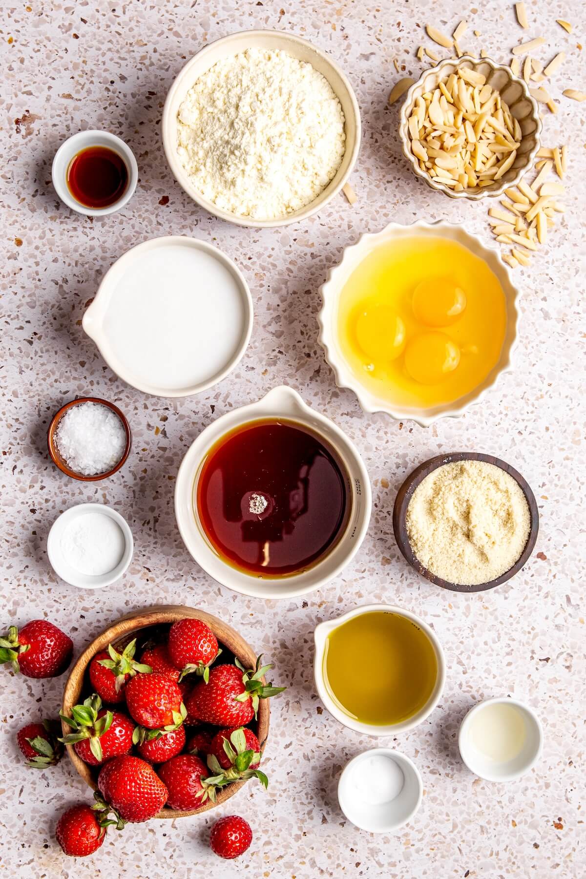 Ingredients for Strawberry Almond Cake - Olivia Adriance
