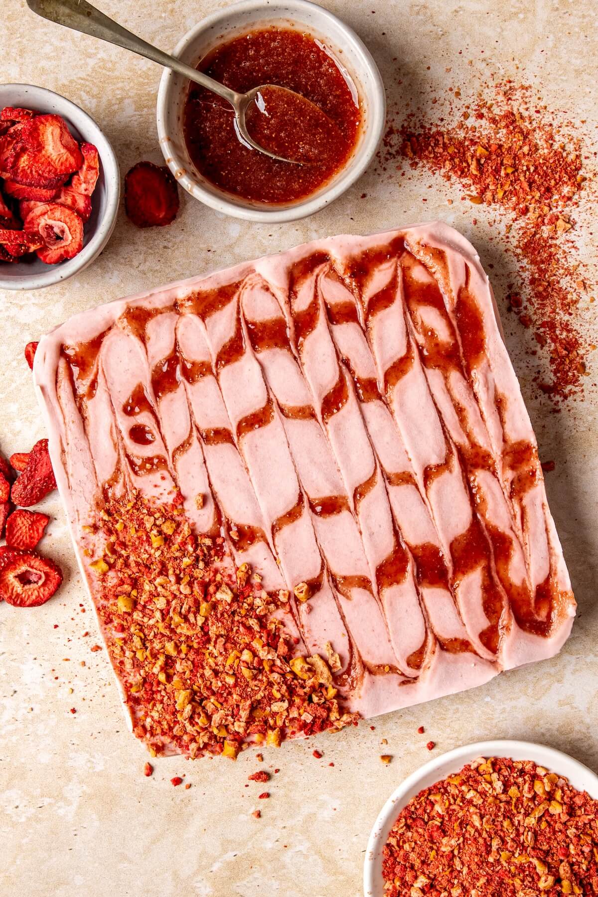 How to Make Strawberry Shortcake Cheesecake Ice Cream Bars Step 6 - Olivia Adriance