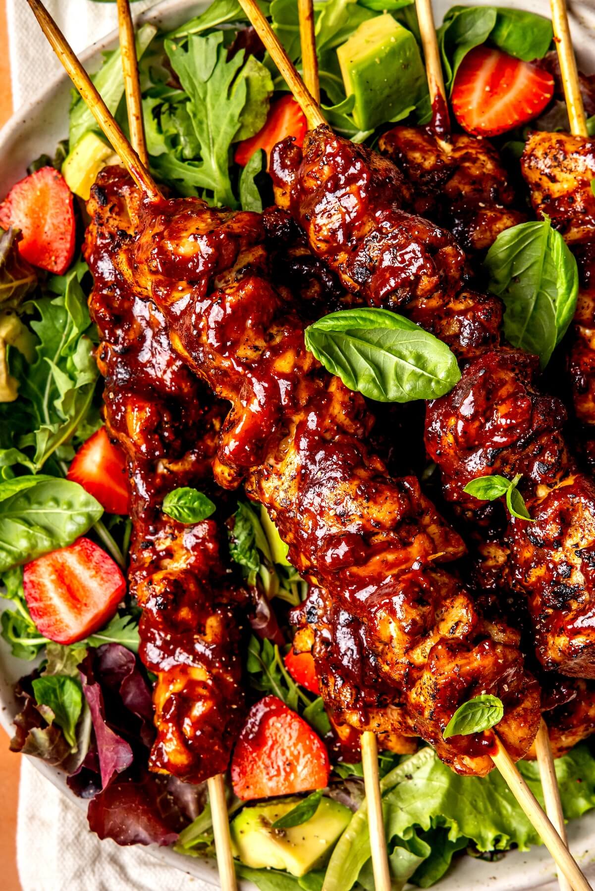 Strawberry Balsamic Glazed Chicken Skewers - Olivia Adriance
