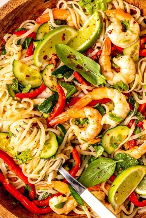 Thai Rice Noodle Salad with Poached Shrimp - Olivia Adriance