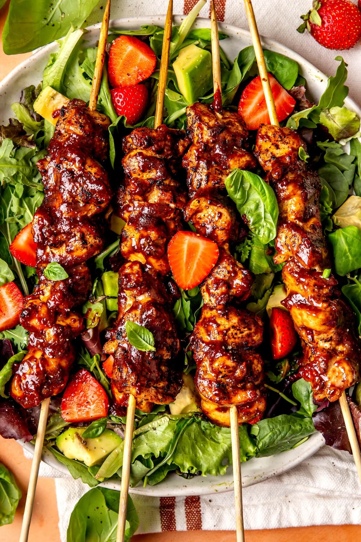 Strawberry Balsamic Glazed Chicken Skewers - Olivia Adriance
