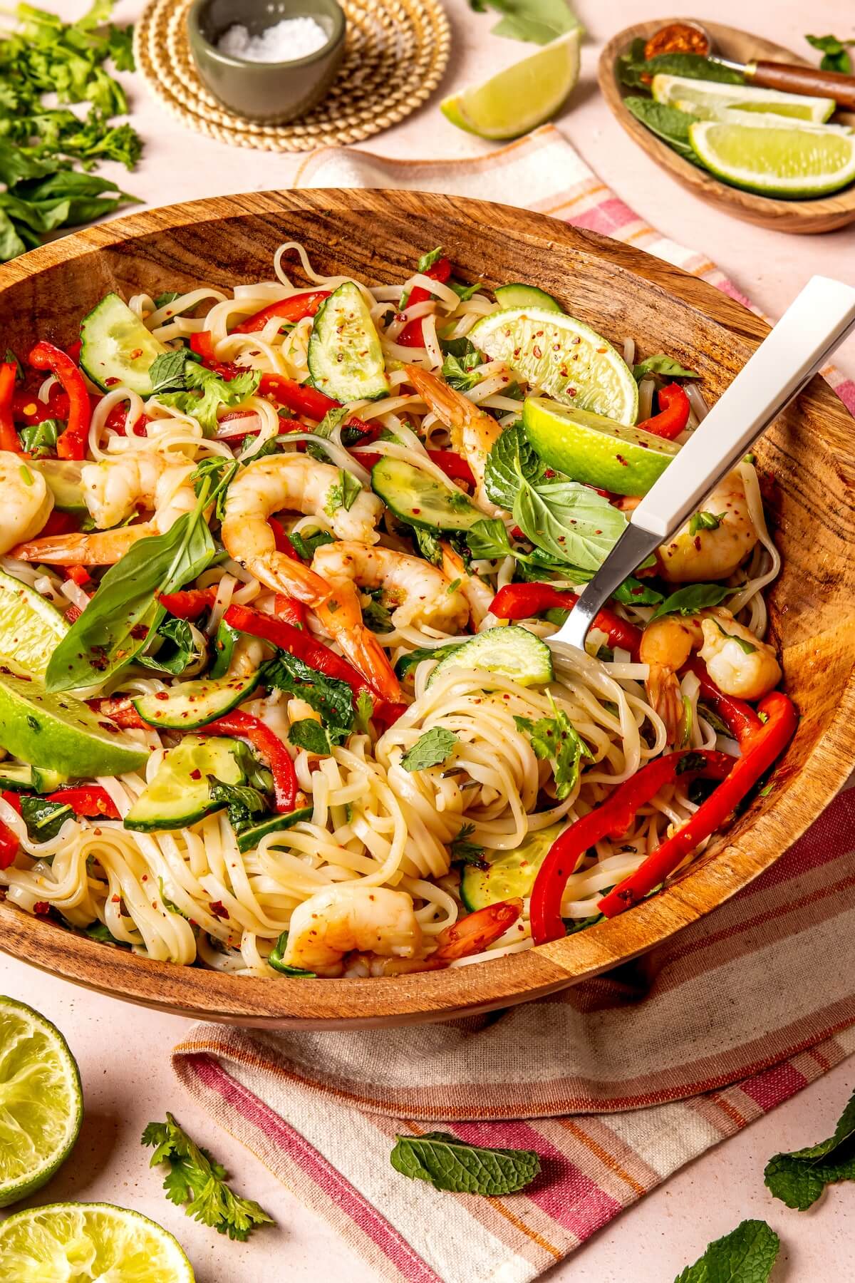 Thai Rice Noodle Salad with Poached Shrimp - Olivia Adriance