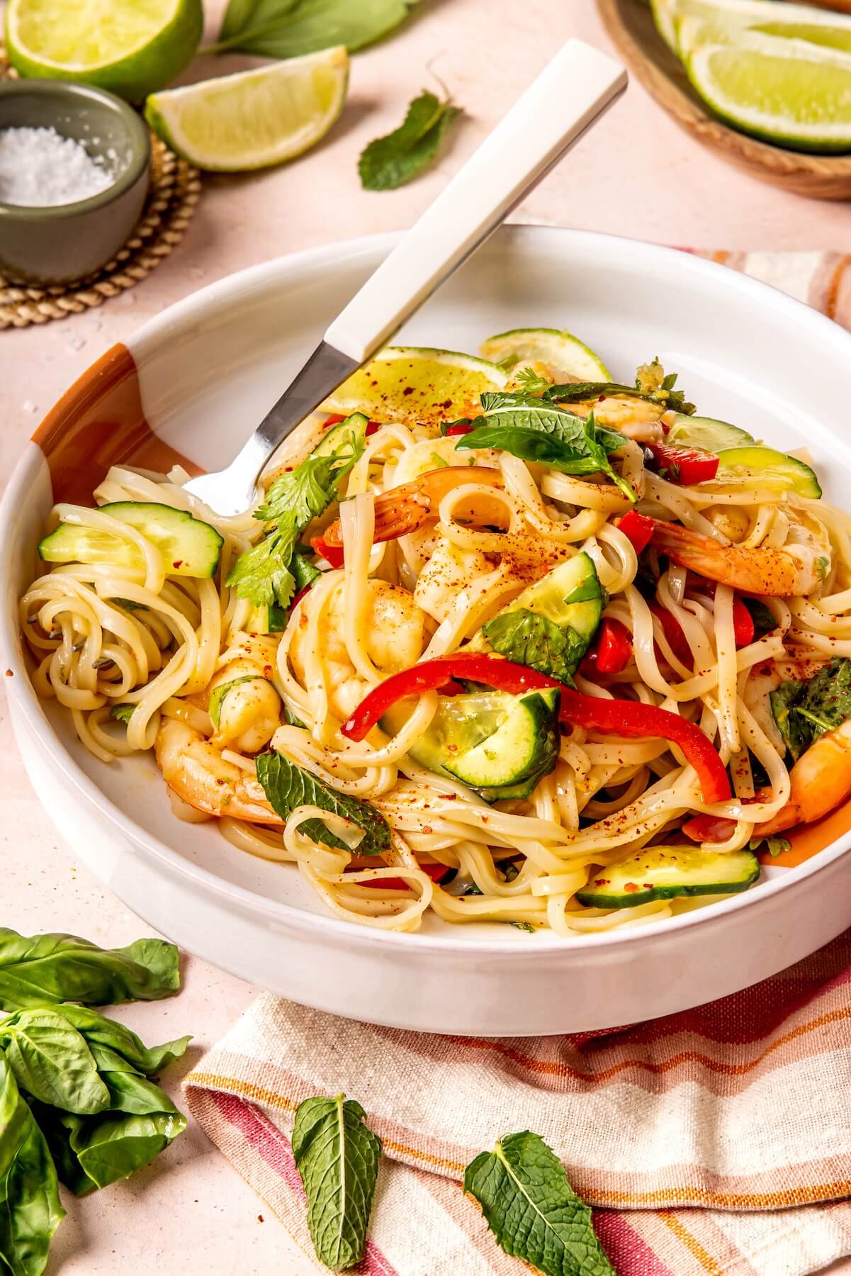 Thai Rice Noodle Salad with Poached Shrimp - Olivia Adriance