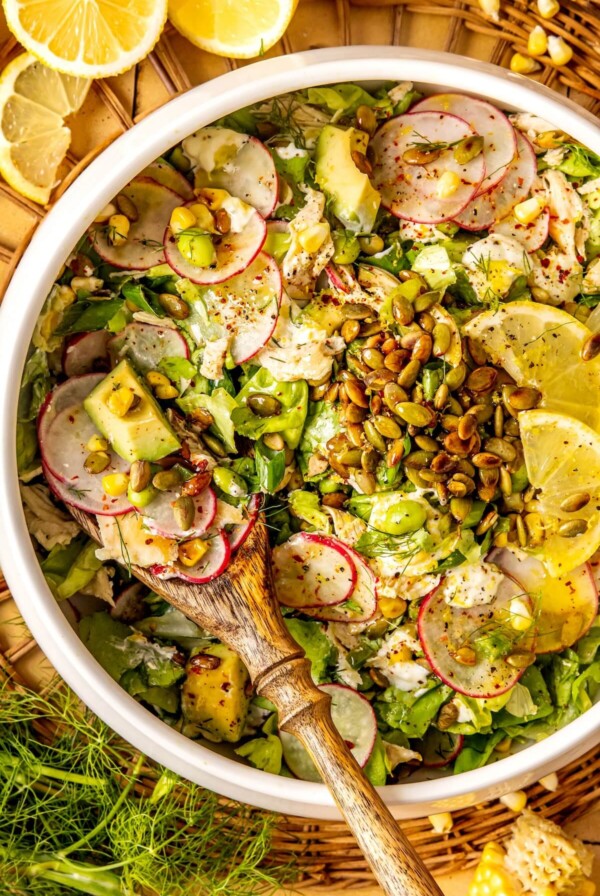 Charred Corn Edamame Salad with Creamy Citrus Dressing - Olivia Adriance