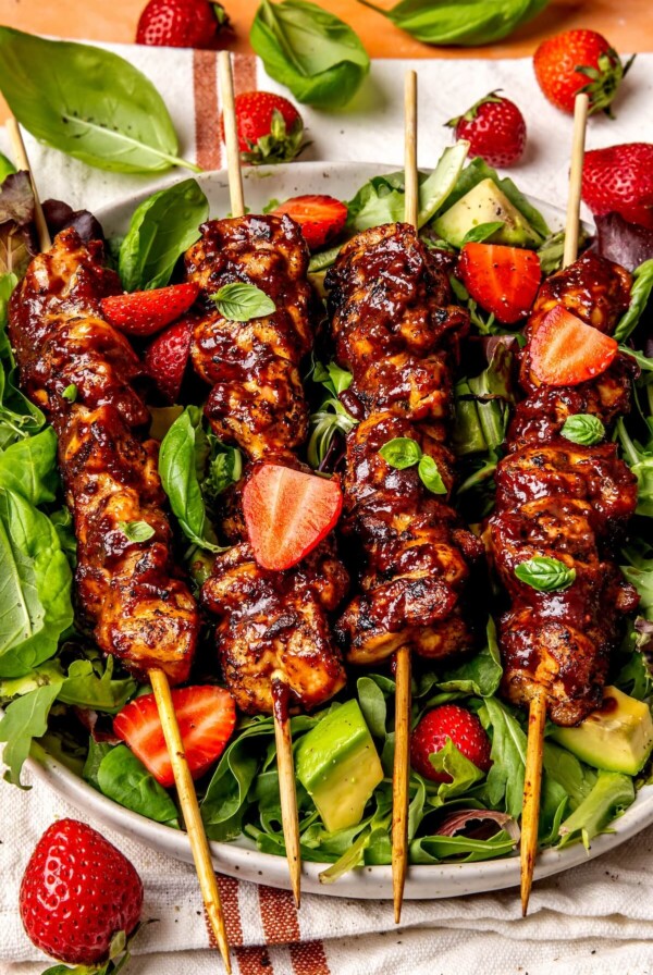 Strawberry Balsamic Glazed Chicken Skewers - Olivia Adriance