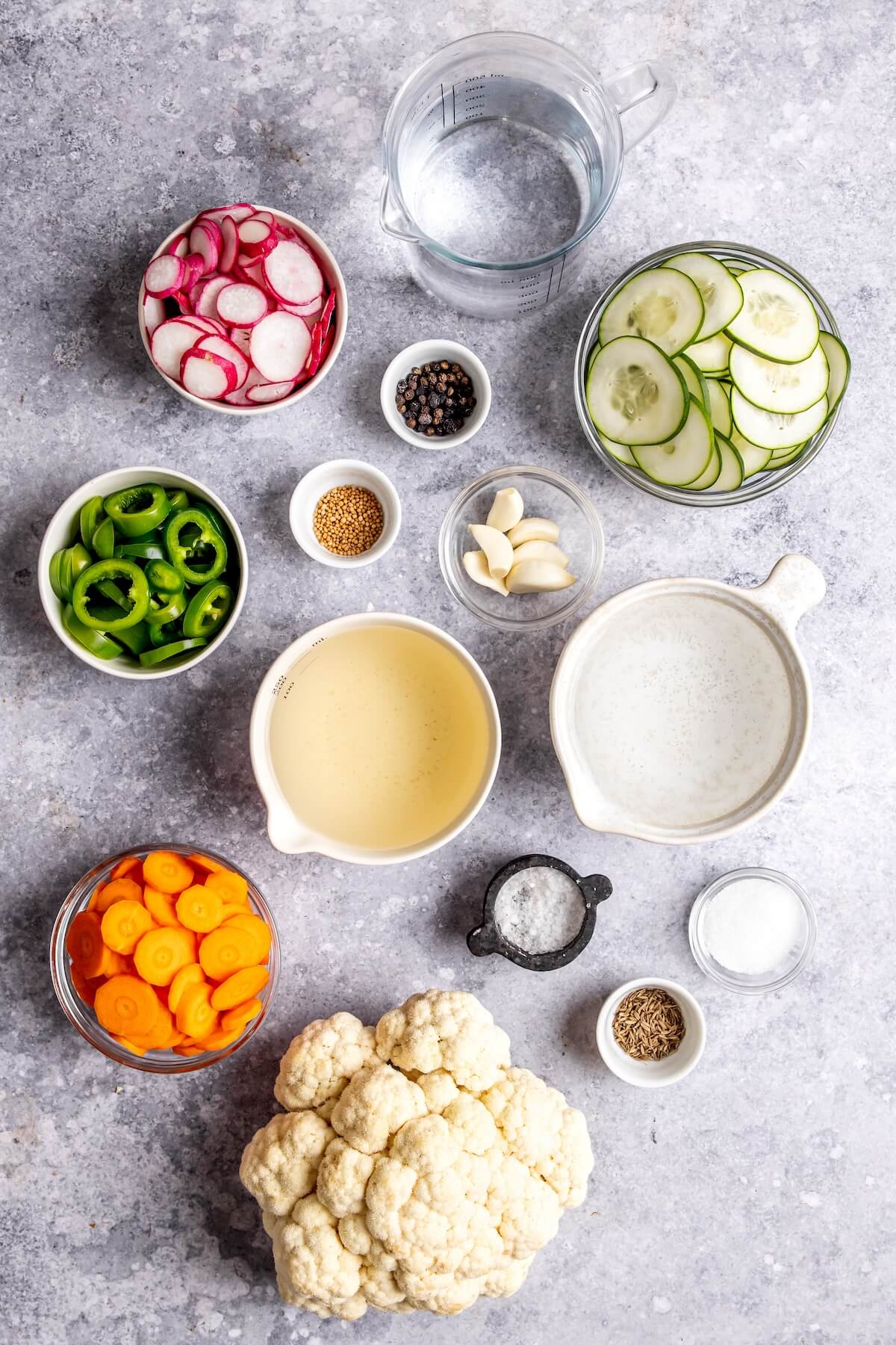 Ingredients for Quick and Easy Refrigerator Pickled Veggies - Olivia Adriance