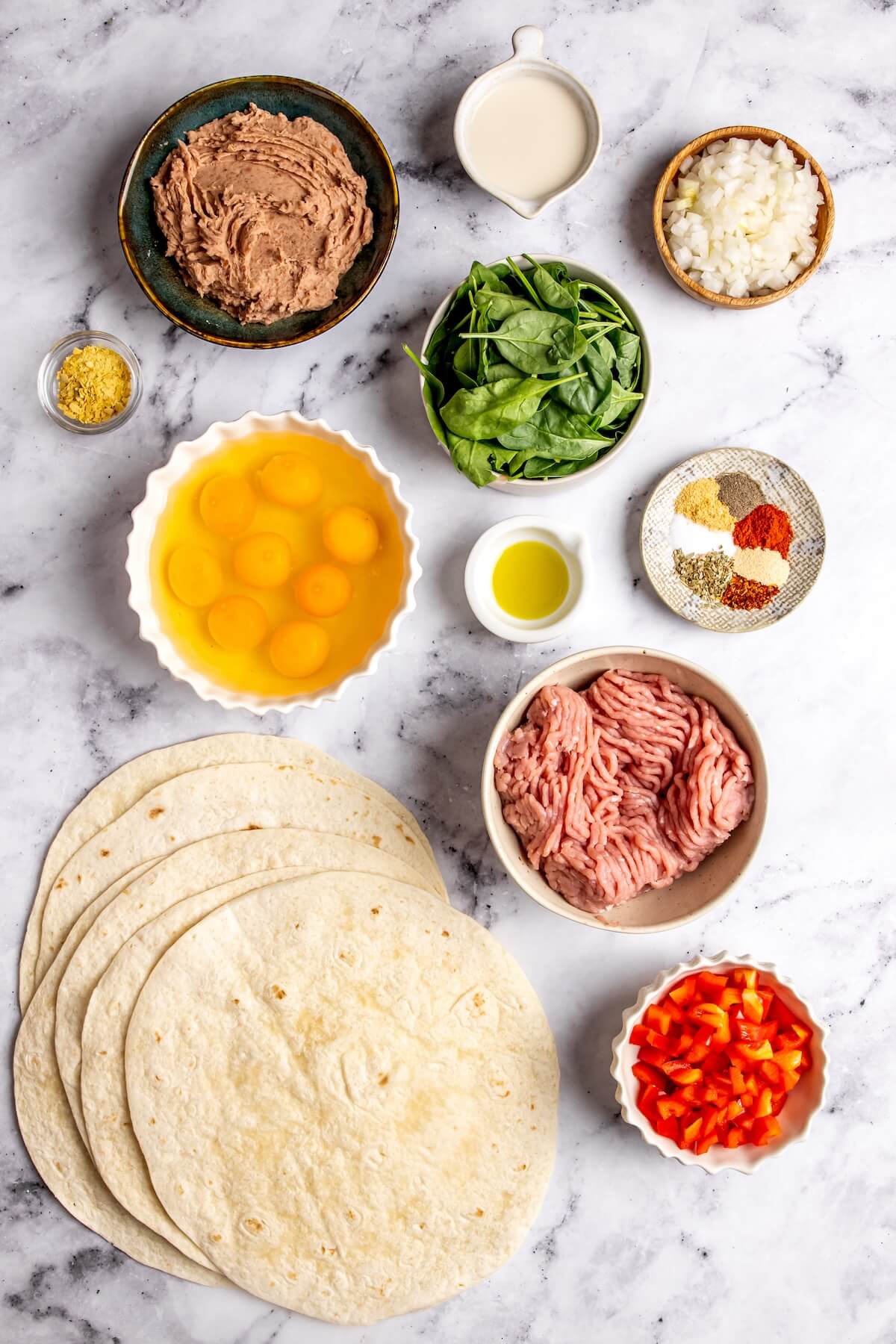 Ingredients for Freezer Friendly Breakfast Burritos Meal Prep - Olivia Adriance