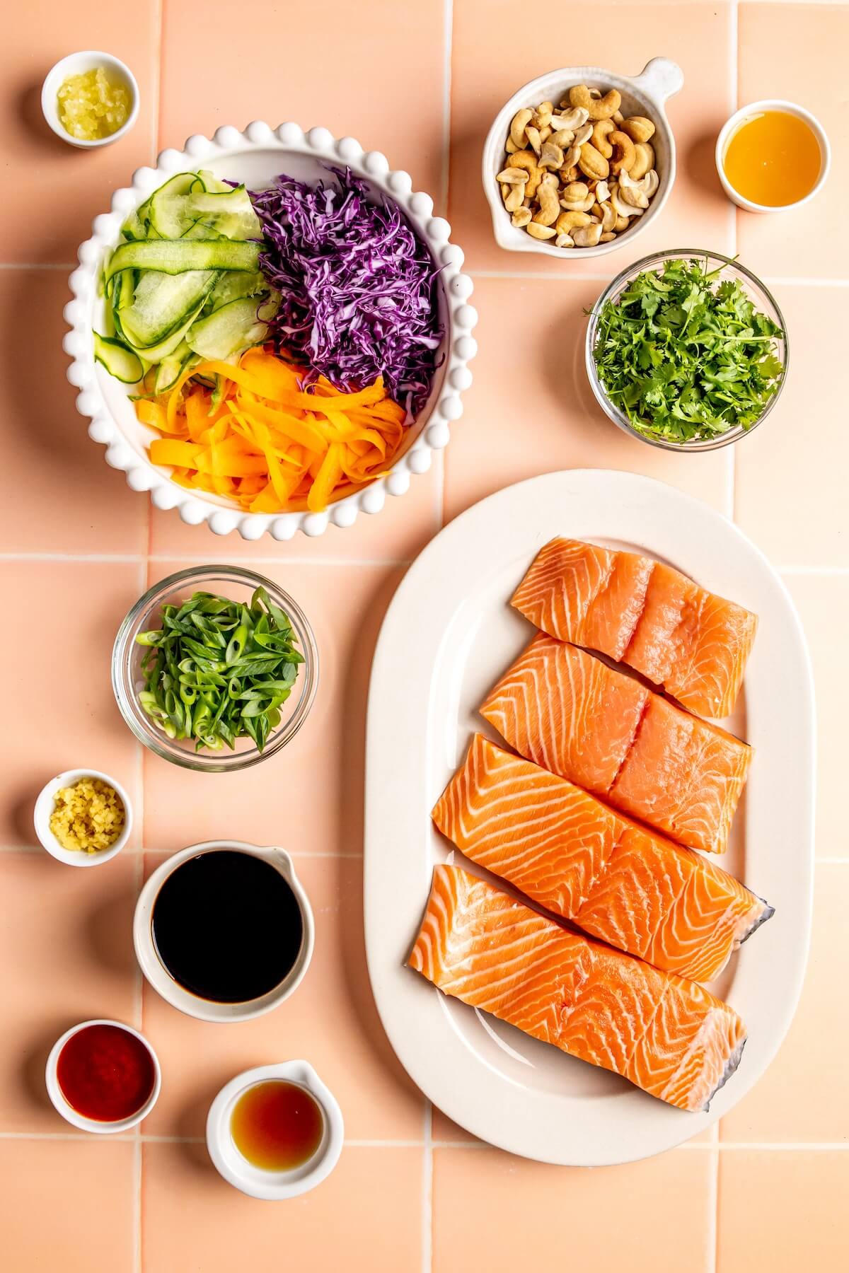 Ingredients for Ginger and Honey Glazed Salmon and Slaw - Olivia Adriance