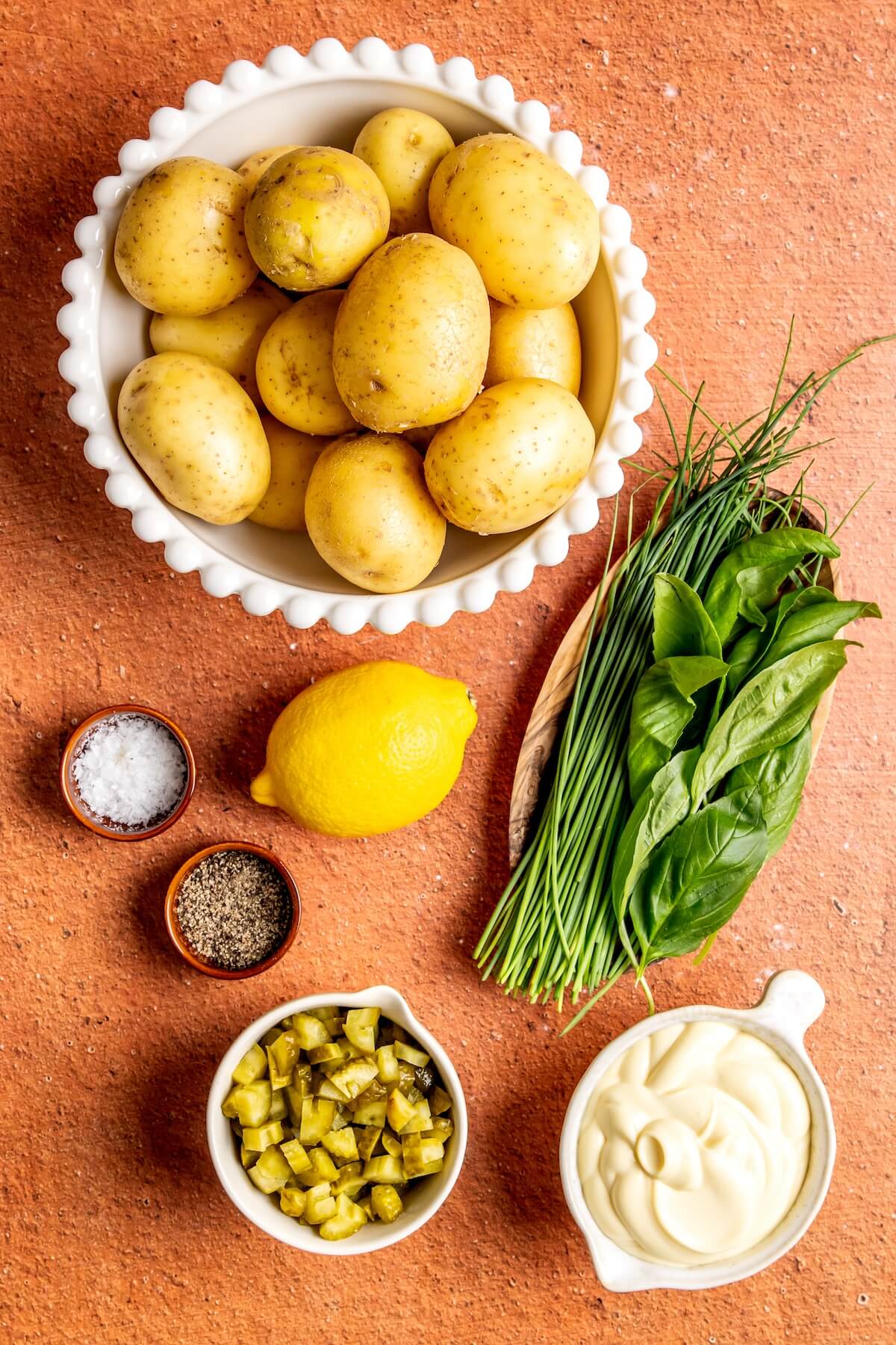 Ingredients for Lemon Basil Potato Salad - Olivia Adriance