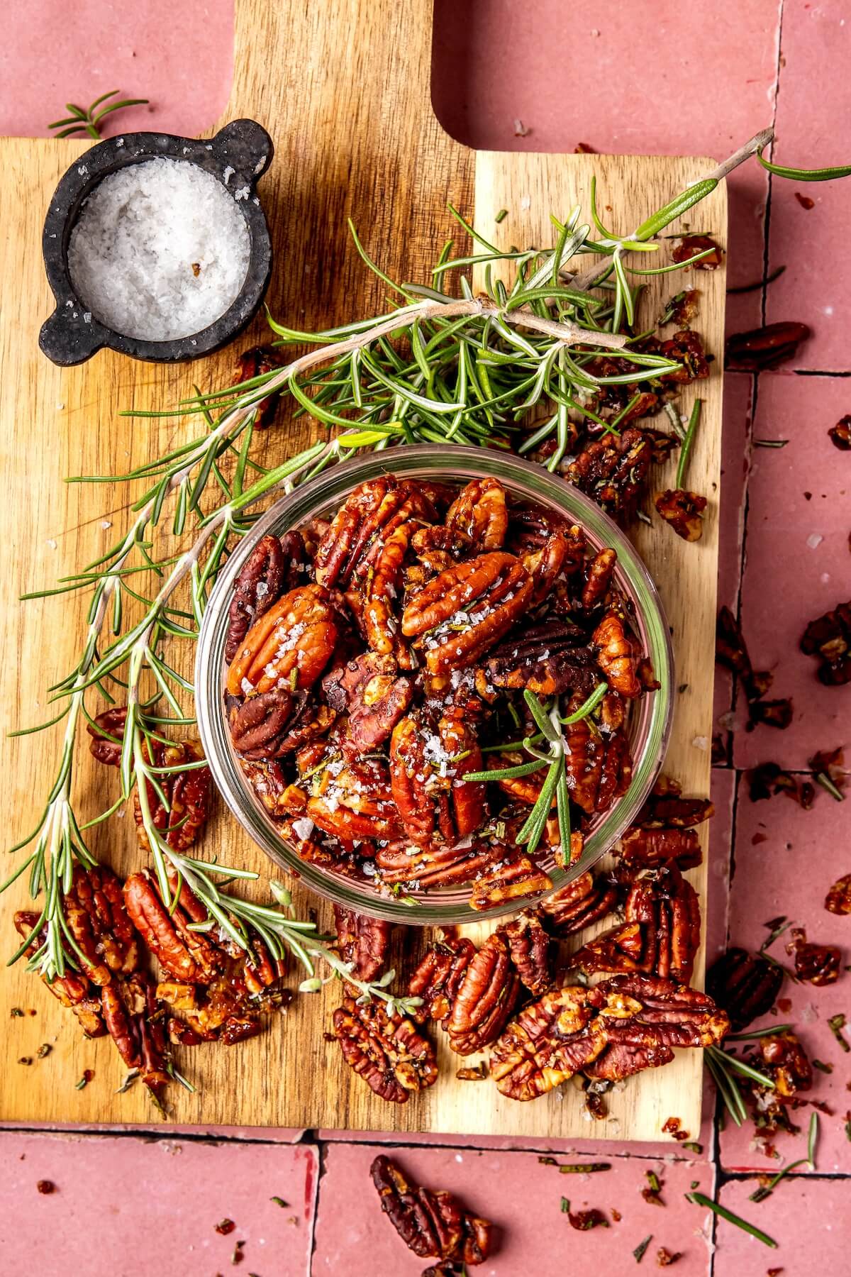 Maple Roasted Candied Rosemary Pecans - Olivia Adriance