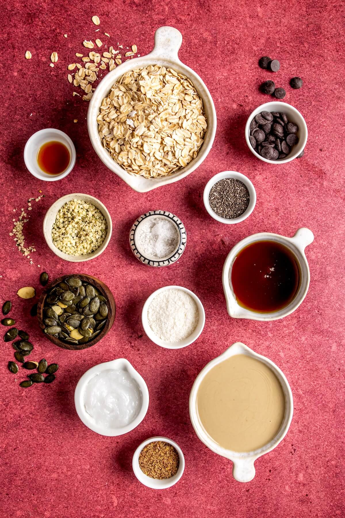 Ingredients for No Bake Chocolate Tahini Snack Bars - Olivia Adriance