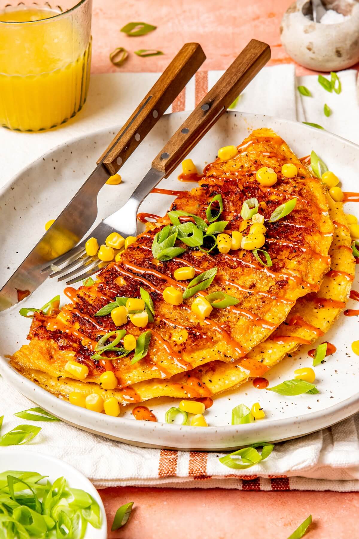 Crispy Rice Omelette with Corn and Scallion - Olivia Adriance