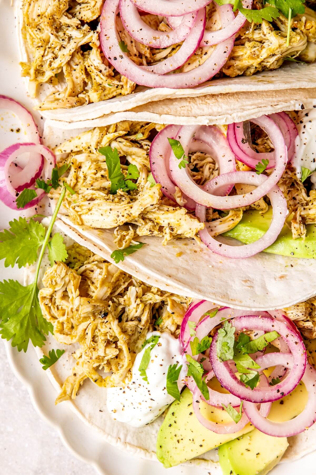Slow Cooker Salsa Verde Chicken Tacos - Olivia Adriance
