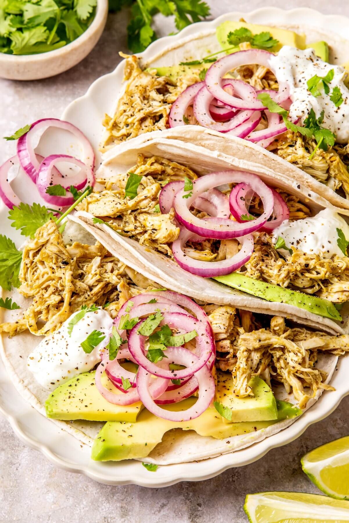 Slow Cooker Salsa Verde Chicken Tacos - Olivia Adriance