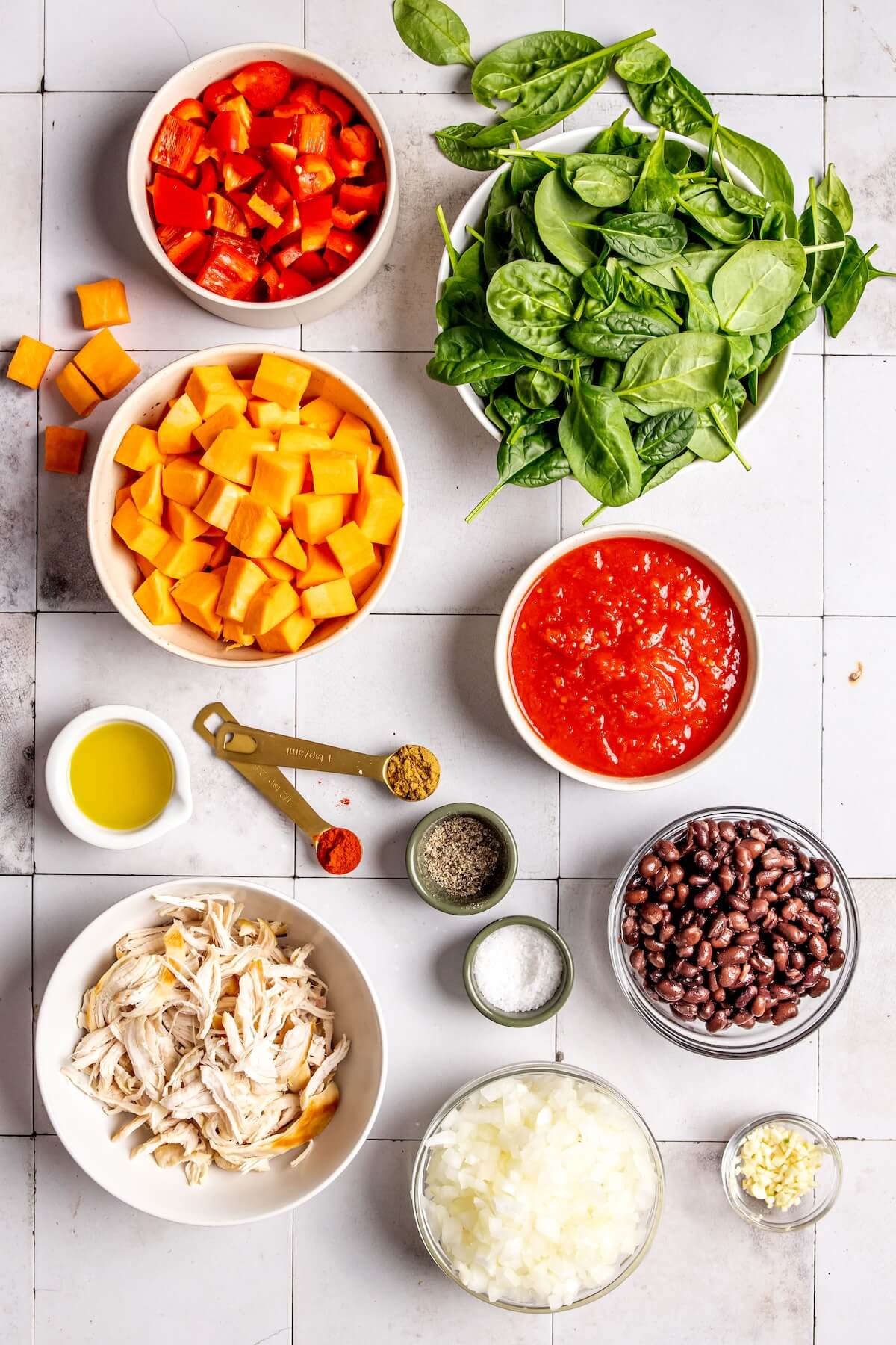 Ingredients for One Pan Chicken Enchilada Skillet - Olivia Adriance