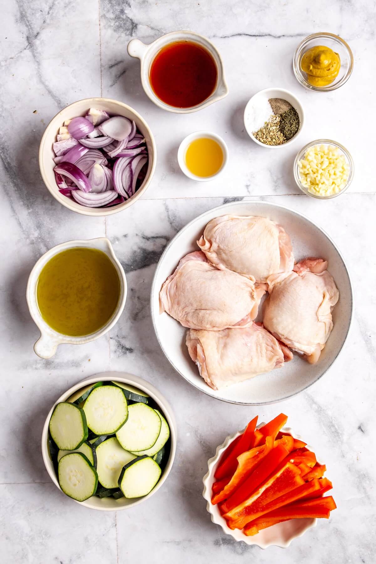 Ingredients for Sheet Pan Greek Chicken and Veggies - Olivia Adriance