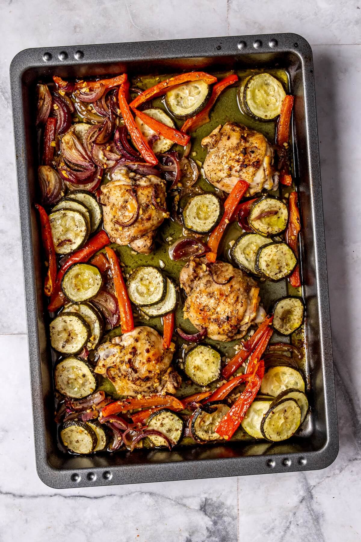 How to Make Sheet Pan Greek Chicken and Veggies Step 6 - Olivia Adriance