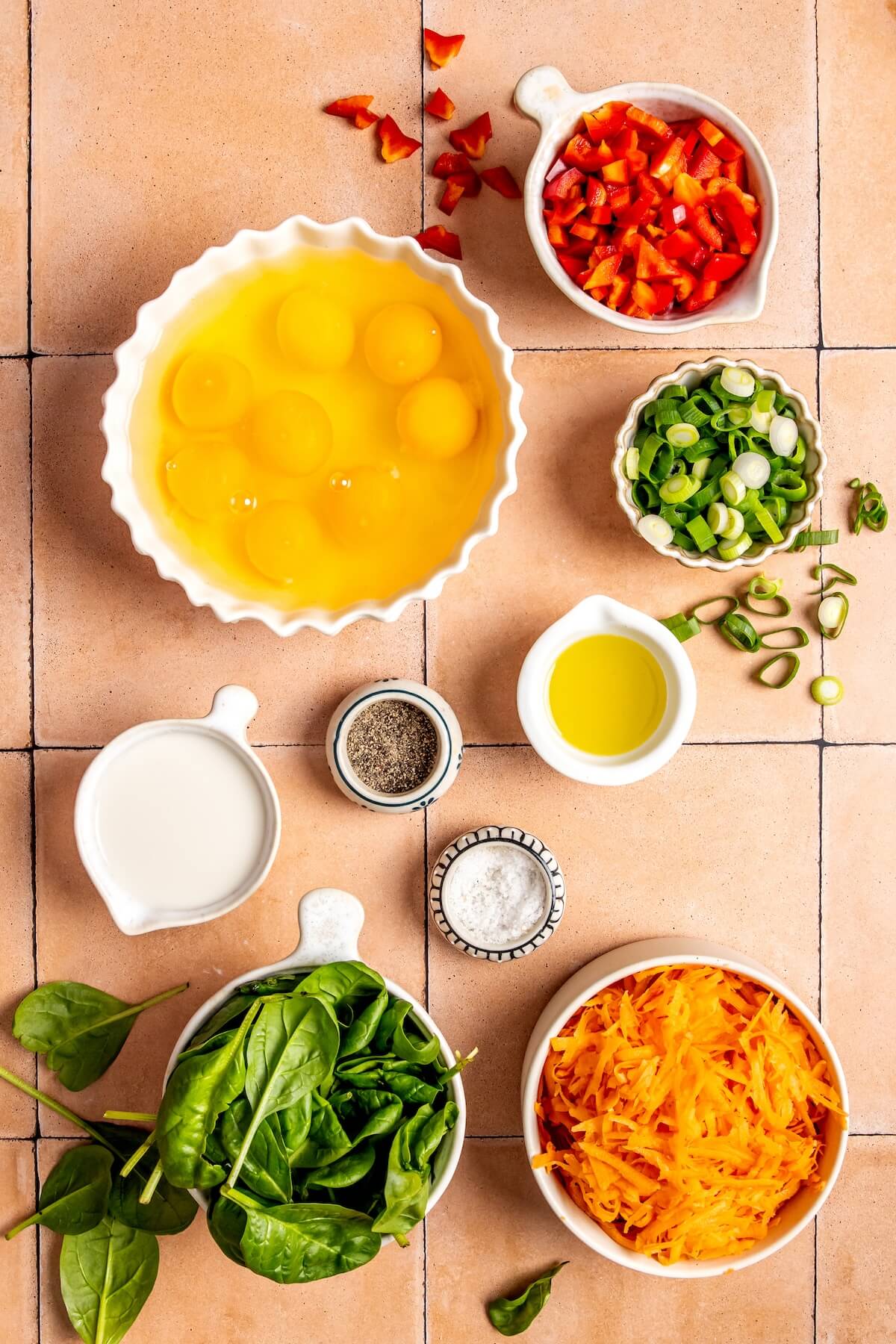 Ingredients for Sweet Potato Crust Egg Veggie Muffins - Olivia Adriance