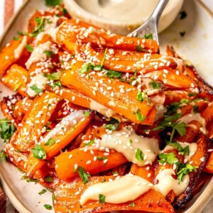 Honey Glazed Carrots with Tahini Drizzle - Olivia Adriance