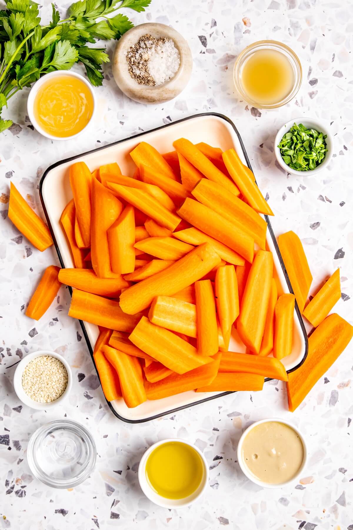 Ingredients for Honey Glazed Carrots with Tahini Drizzle - Olivia Adriance