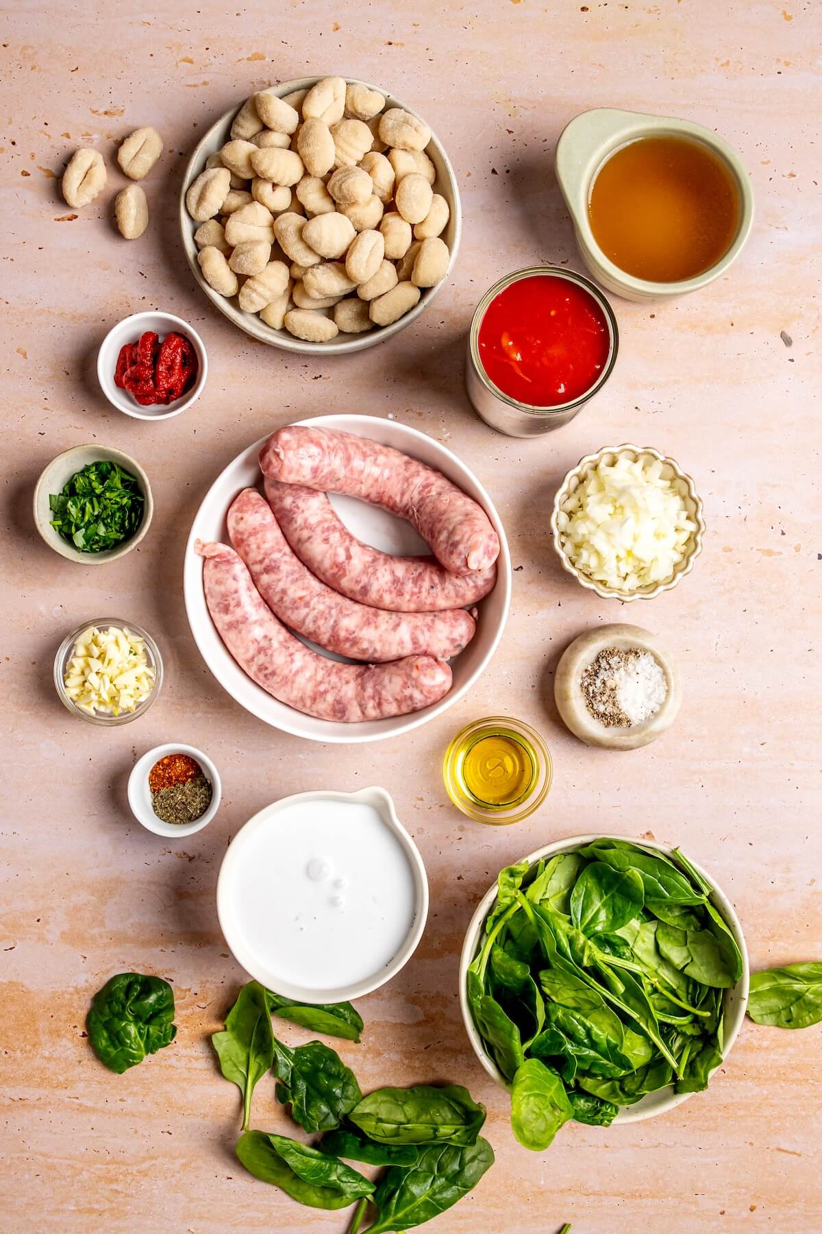 Ingredients for One Pot Creamy Italian Sausage Gnocchi GF DF - Olivia Adriance