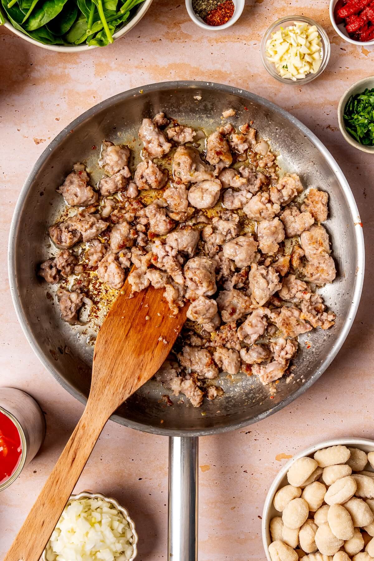 How to Make One Pot Creamy Italian Sausage Gnocchi GF DF Step 1 - Olivia Adriance