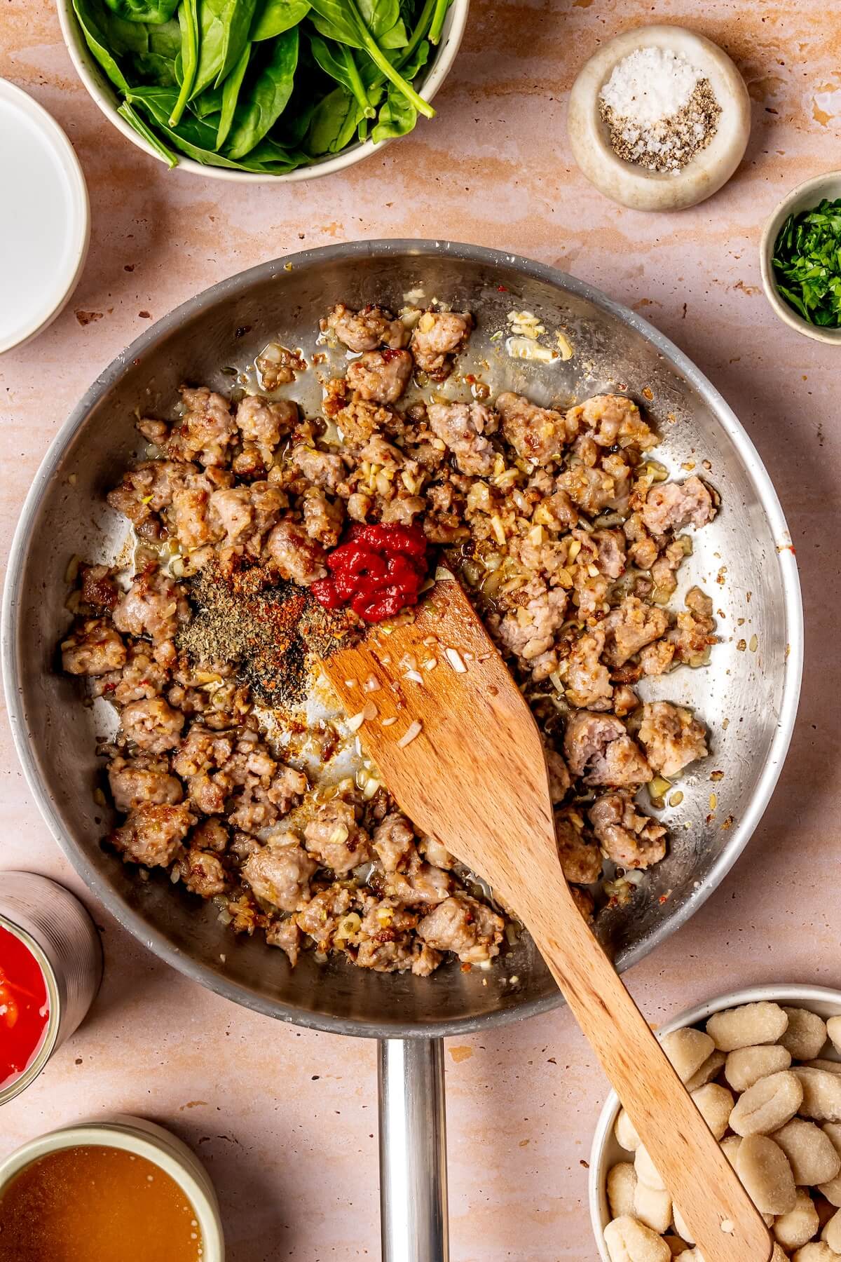 How to Make One Pot Creamy Italian Sausage Gnocchi GF DF Step 3 - Olivia Adriance
